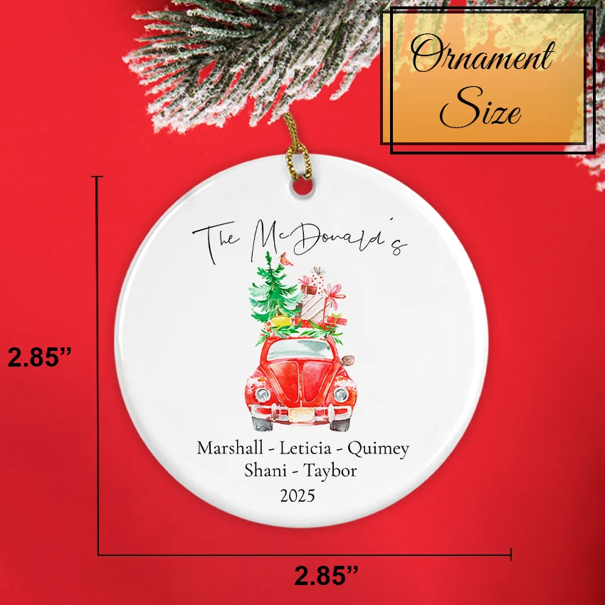 Personalized Christmas Round Ornament - Christmas Car 2025 ornament size 2.8 2.85 inches