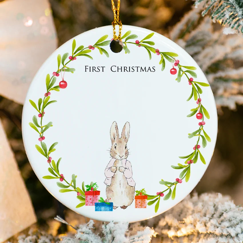 Personalized Girl Bunny Rabbit ornament with satin bow, custom name & 2025