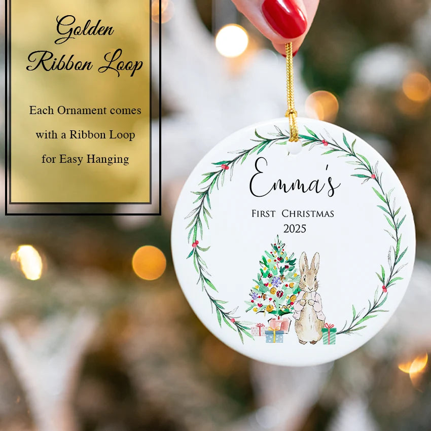 Ornament nestled among wrapped presents under a twinkling Christmas tree