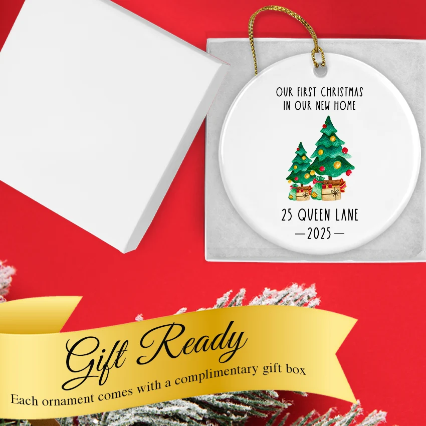 Personalized New Home Ornament - Christmas Tree 2025 in a gift box
