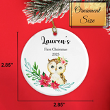 Owl Round Ornament / Personalized Baby's First Christmas