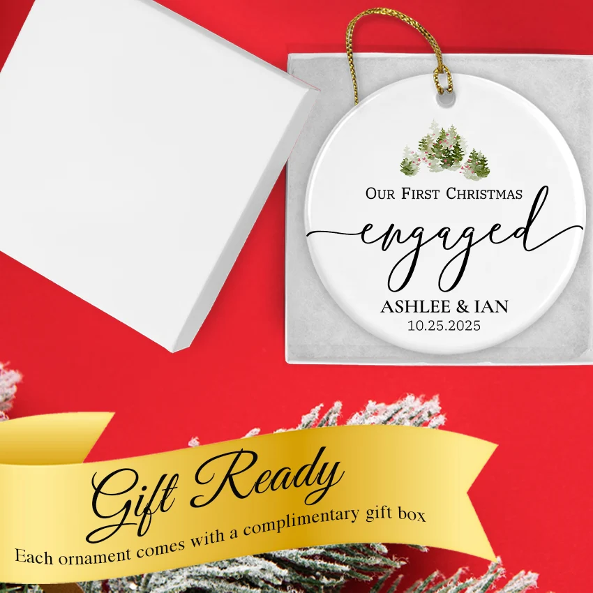 Engaged ornament nestled in its gift-ready keepsake box