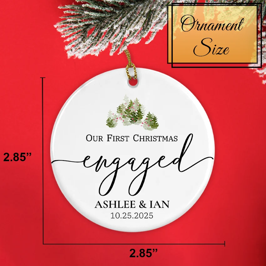 Size chart illustrating the 2.85-inch diameter of the ceramic engagement ornament