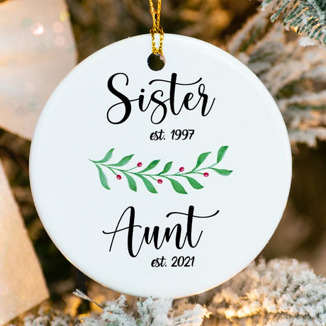 Promoted Sister to Aunt ornament with stork design and custom due date