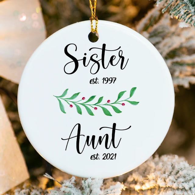 Promoted Sister to Aunt ornament with stork design and custom due date