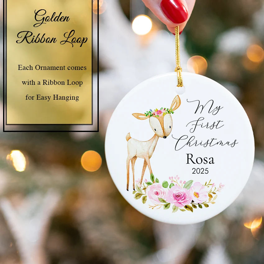 Personalized Round Ceramic Baby Ornament