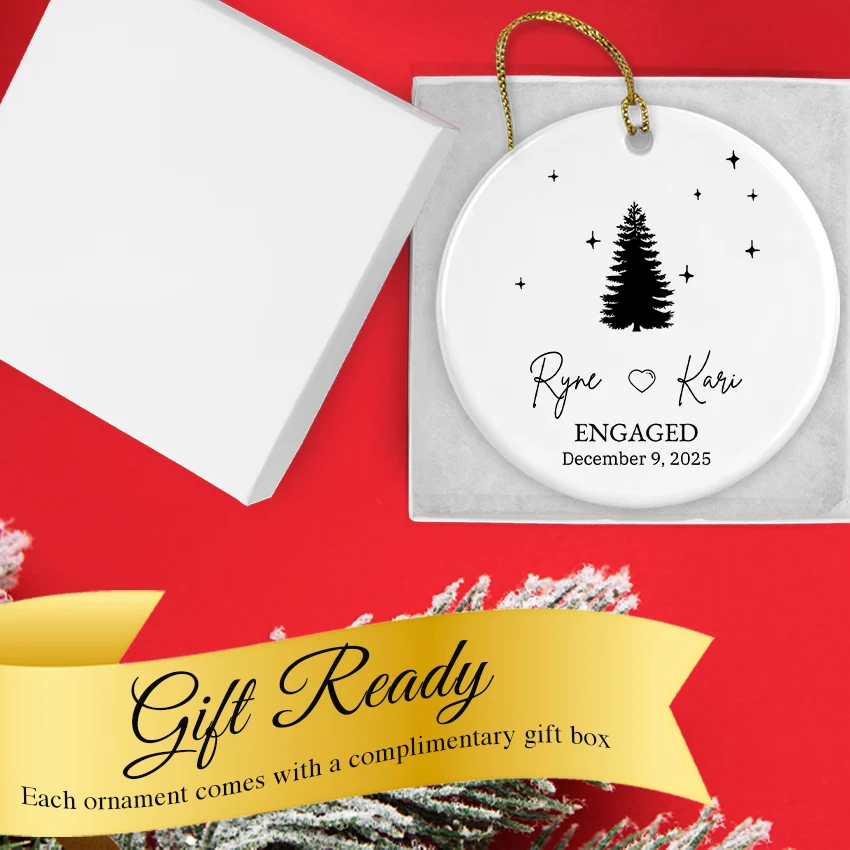 Ornament nestled in its keepsake gift box with gold ribbon lining