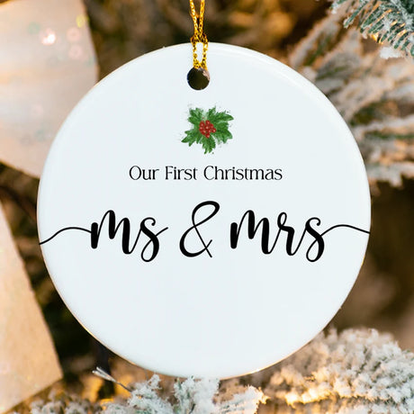 Close-up of high-gloss white ceramic showing fused Mr & Mrs design and personalized text