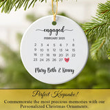 Close-up of porcelain ornament showing mini calendar with engagement date circled and fused printing
