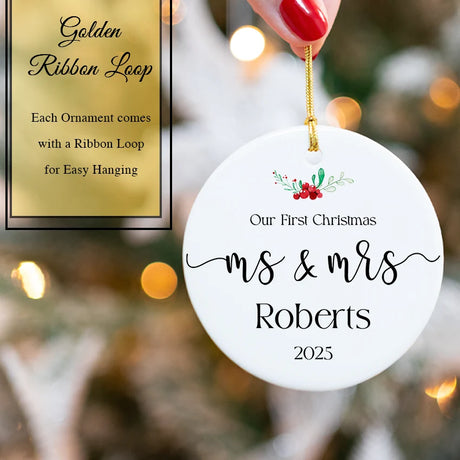 Ceramic Ms & Mrs Ornament – Add Name & Wedding Year