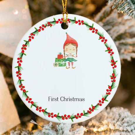 Personalized Baby's First Xmas Tree Ornament - Girl 2025 close up