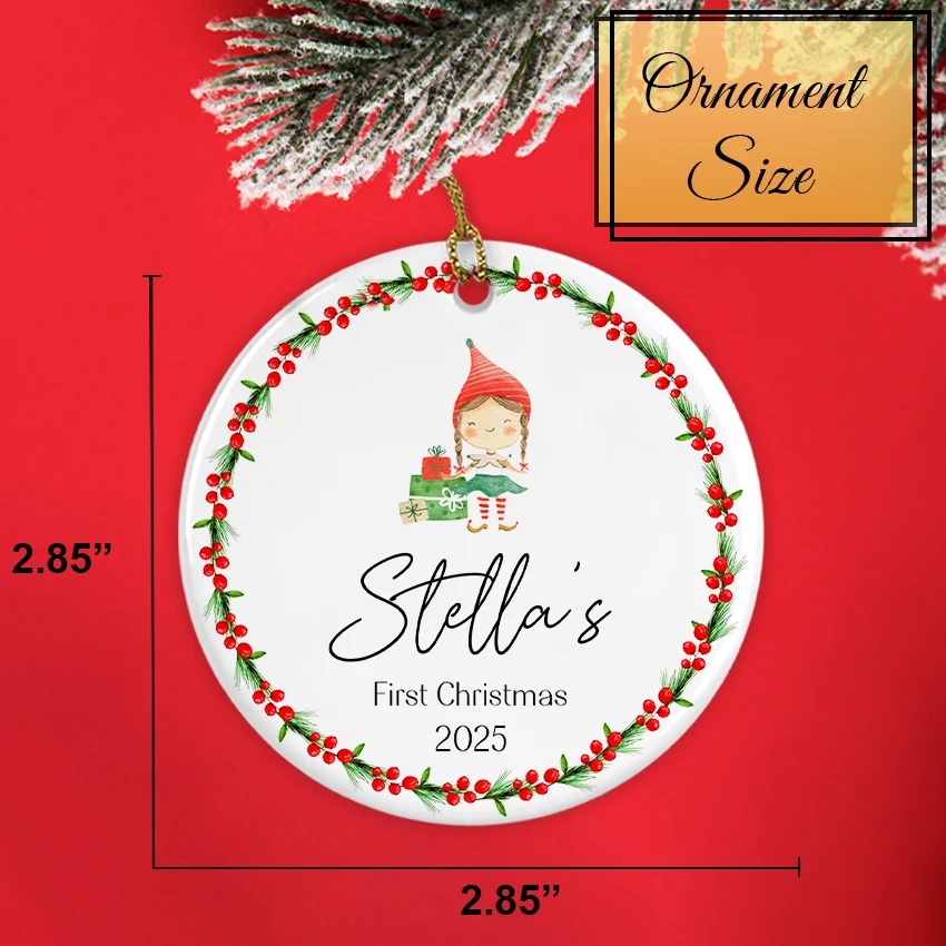 Personalized Baby's First Xmas Tree Ornament - Girl 2025 size 2.85 2.85