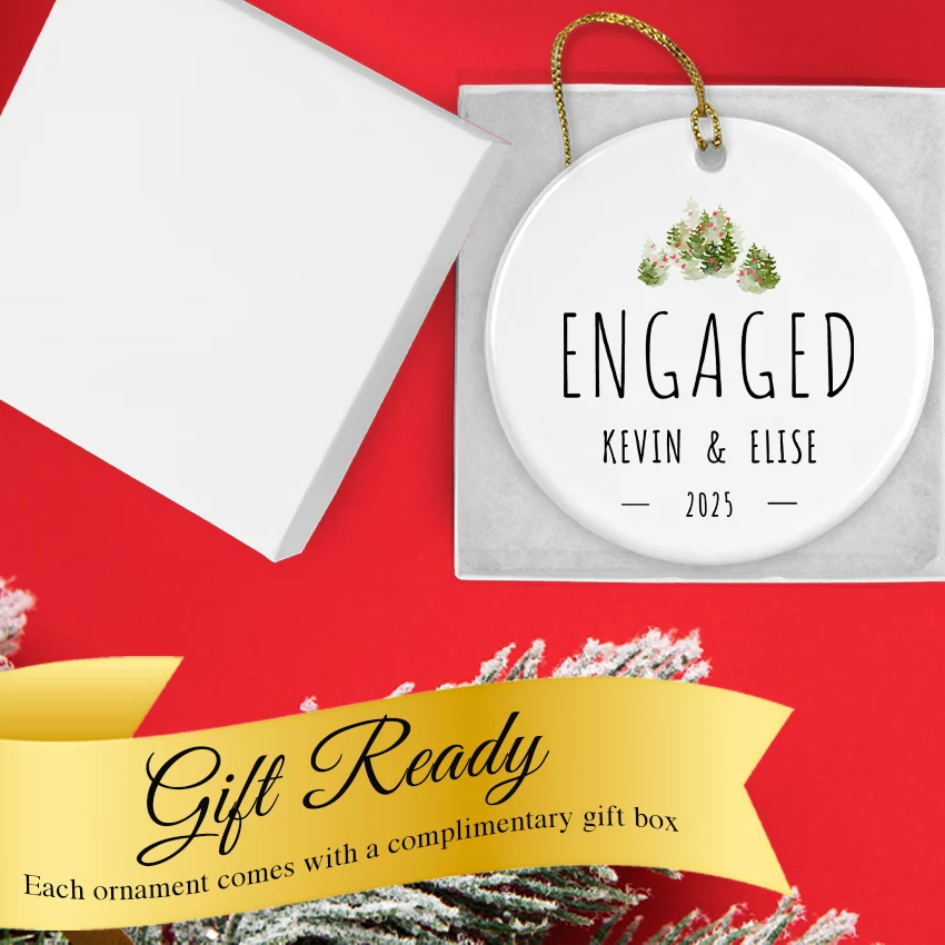 Hand holding the jungle engagement ornament showing 2.85-inch scale and customization