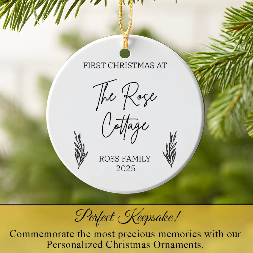Custom New Home Christmas Ornament with Name & Address 2025 perfect keepsake close up