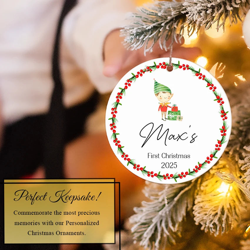 Personalized Baby's First Xmas Tree Ornament - 2025 on  the christmas tree