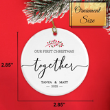 Size chart illustrating the ornament’s 2.85-inch diameter with cranberry design