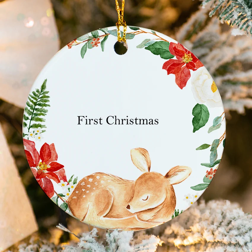 Customize Fawn Baby’s First Christmas Ornament 2025 close up