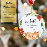 Personalized Fawn Baby  Ornament with golden  Ribbon