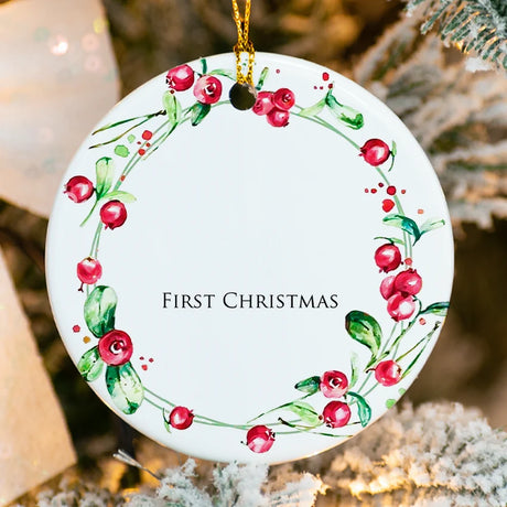 Custom First Christmas Ornament - Festive Red Berry 2025 do it yourself