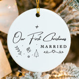 Close-up of porcelain ornament showing delicate evergreen sprig detail and fused personalization