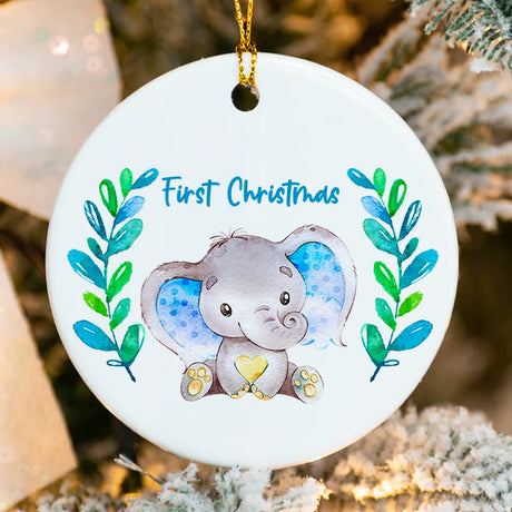 Elephant First Christmas Ornament Customize close up