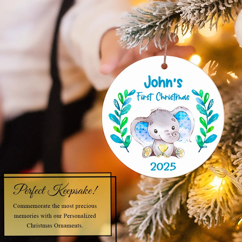 Personalized Elephant First Christmas Ornament on the christmas tree