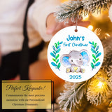 Personalized Elephant First Christmas Ornament on the christmas tree