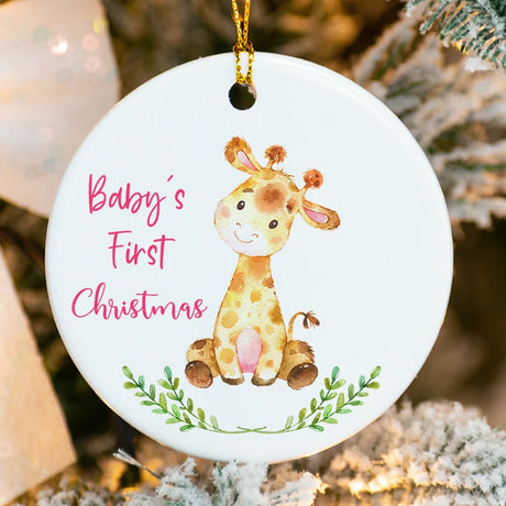 Pink Custom Baby Giraffe - Personalized Baby’s First Christmas Ornament for Girls 