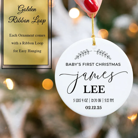 Custom Baby's First Christmas Birth Stats Ornament