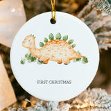 Close-up of Baby Dino ornament showing glossy ceramic finish and fused printing detail