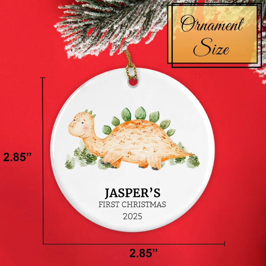 Custom Baby's First Christmas Dino Ornament 2025