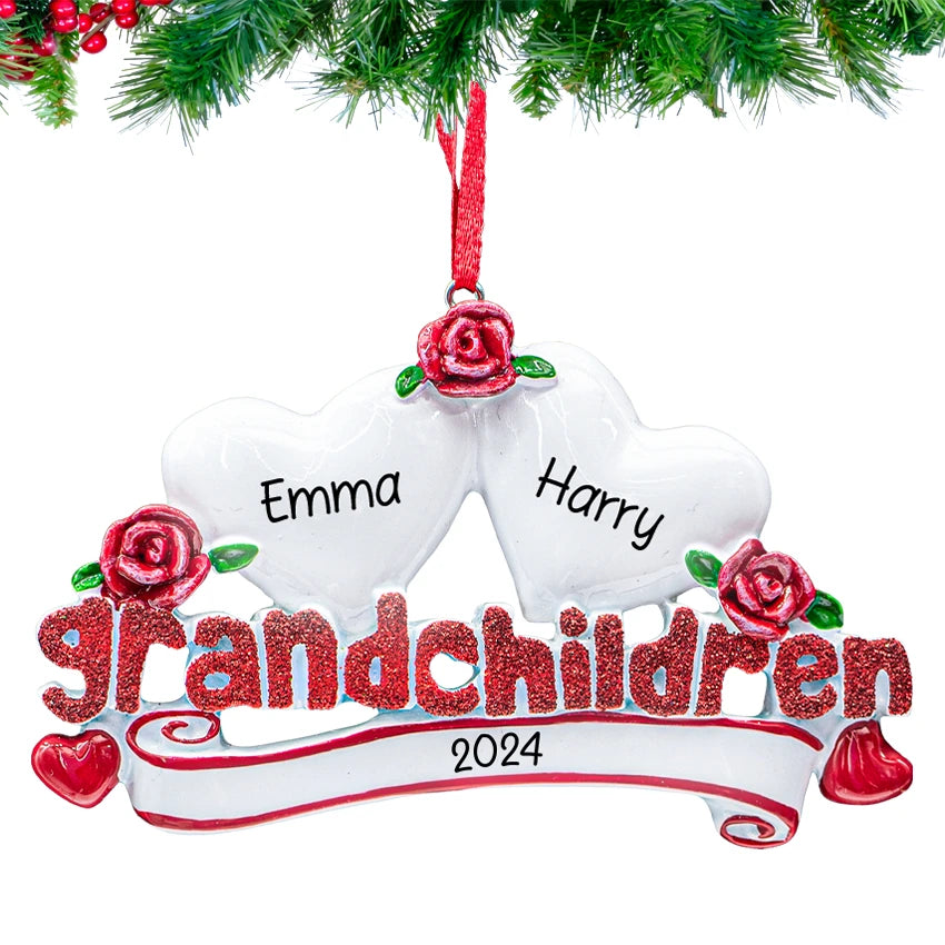 Personalized Grandchildren with 2 Hearts Christmas Ornament