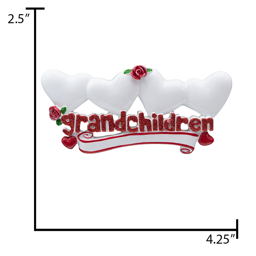 Personalized Grandchildren Christmas Ornament with 4 Hearts