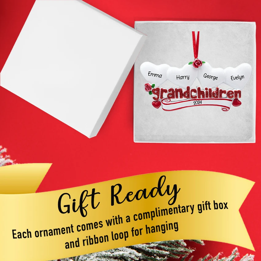 Personalized Grandchildren with 4 Hearts Christmas Ornament