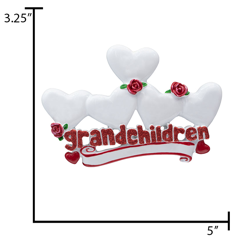 Personalized Grandchildren Christmas Ornament with 5 Hearts