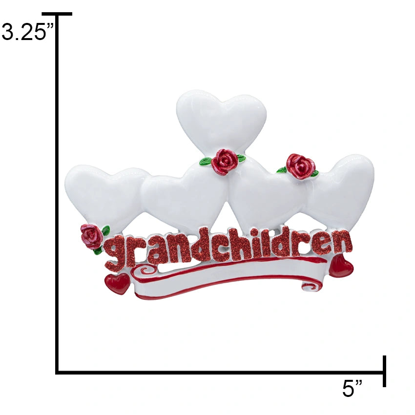 Personalized Grandchildren with 5 Hearts Christmas Ornament