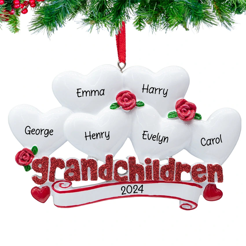 Personalized Grandchildren with 6 Hearts Christmas Ornament