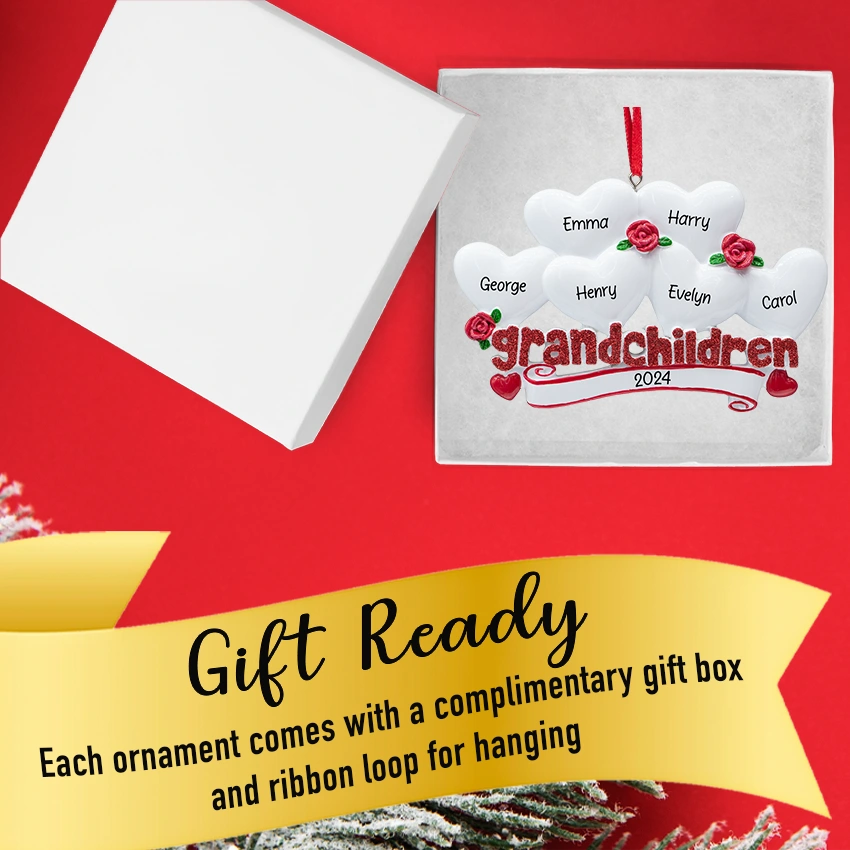 Personalized Grandchildren with 6 Hearts Christmas Ornament