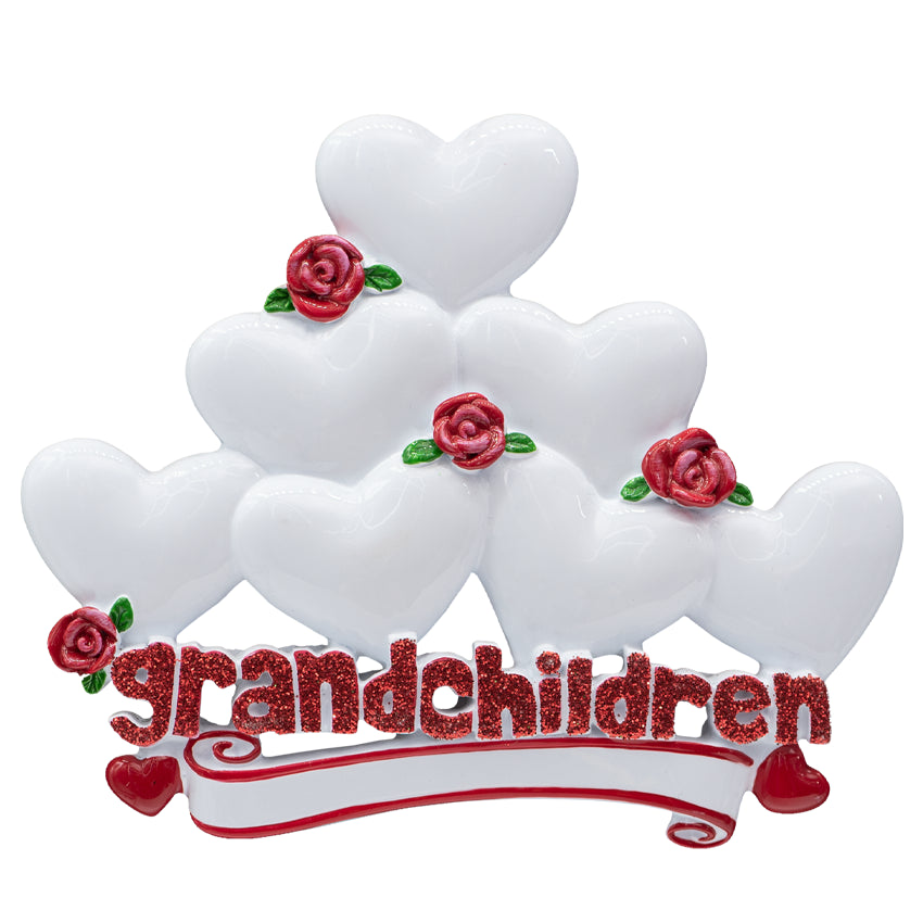 Personalized Grandchildren Christmas Ornament with 7 Hearts