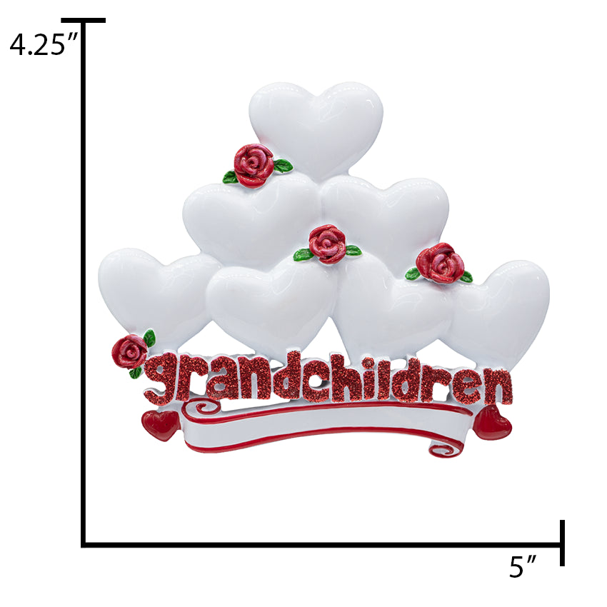 Personalized Grandchildren Christmas Ornament with 7 Hearts
