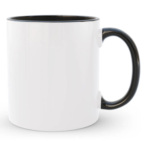 White mug with black interior and handle on a white background