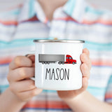 Custom Name Kids Mug, Toddler Hot Chocolate Trailer Truck Mug for Boy