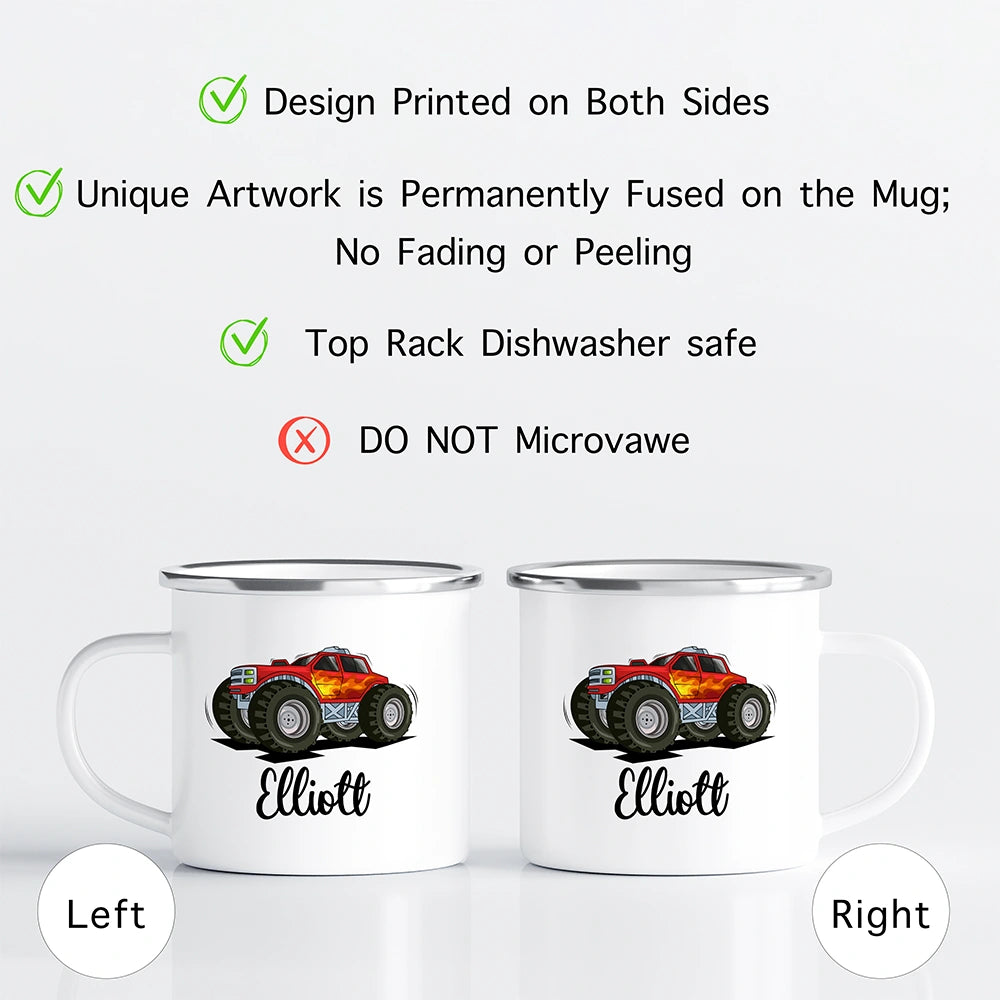 Custom Kids Mug for Boys, Monster Truck Hot Chocolate Toddler Mug