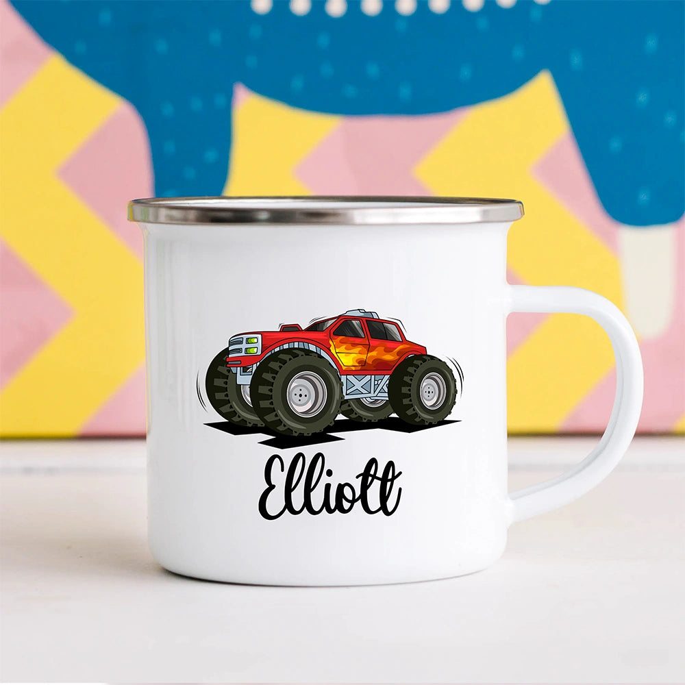 Custom Kids Mug for Boys, Monster Truck Hot Chocolate Toddler Mug
