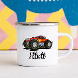 Custom Kids Mug for Boys, Monster Truck Hot Chocolate Toddler Mug