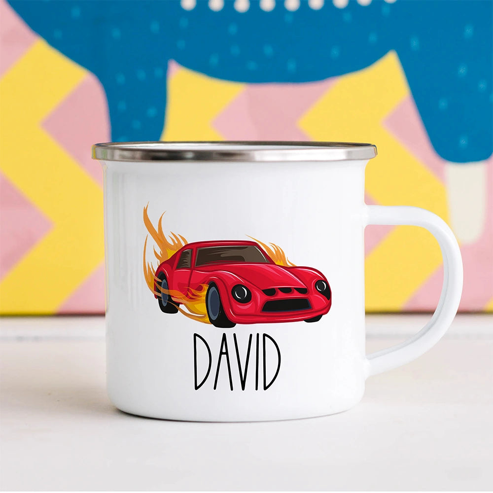 Custom Kids Mug for Boys, Race Car Hot Chocolate Toddler Mug