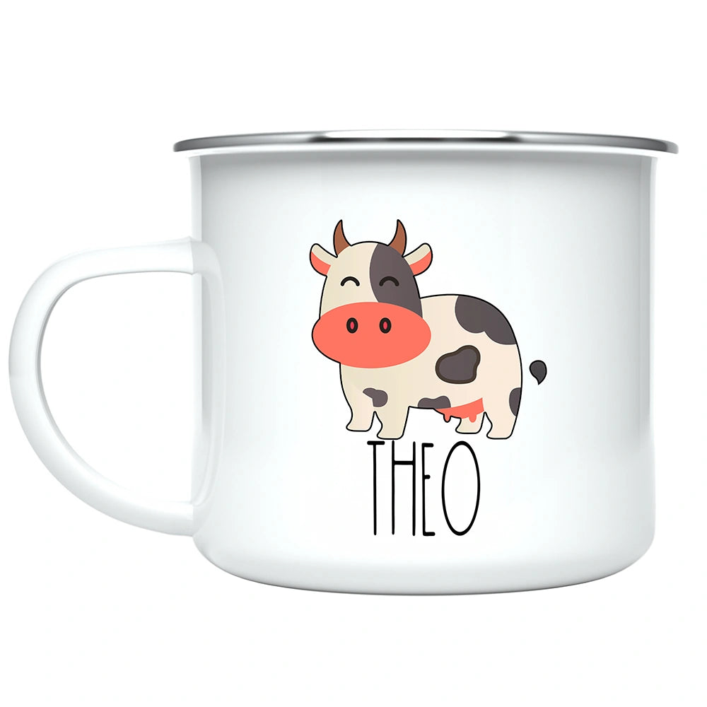 Custom Kids Mug with Name for Boys & Girls, Cow Hot Chocolate Toddler Mug
