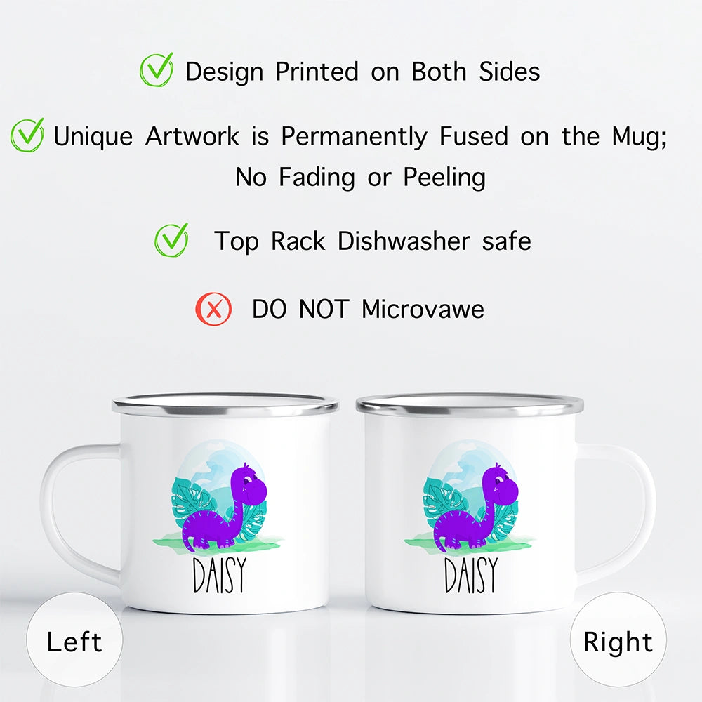 Custom Name Kids Mug for Boys & Girls, Dino Hot Chocolate Toddler Mug