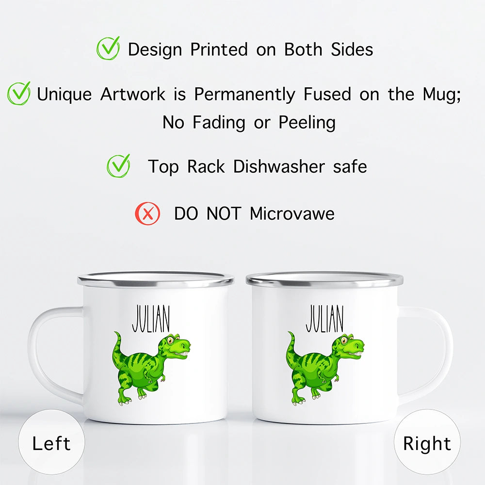 Custom Kids Mug with Name for Boys & Girls, T-Rex Hot Chocolate Toddler Mug