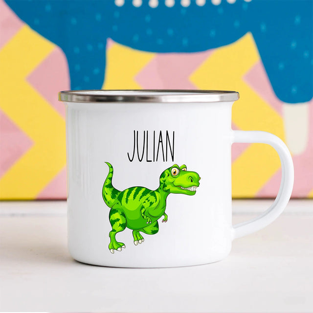 Detail of the shatterproof enamel-coated stainless steel handle on the custom kids mug